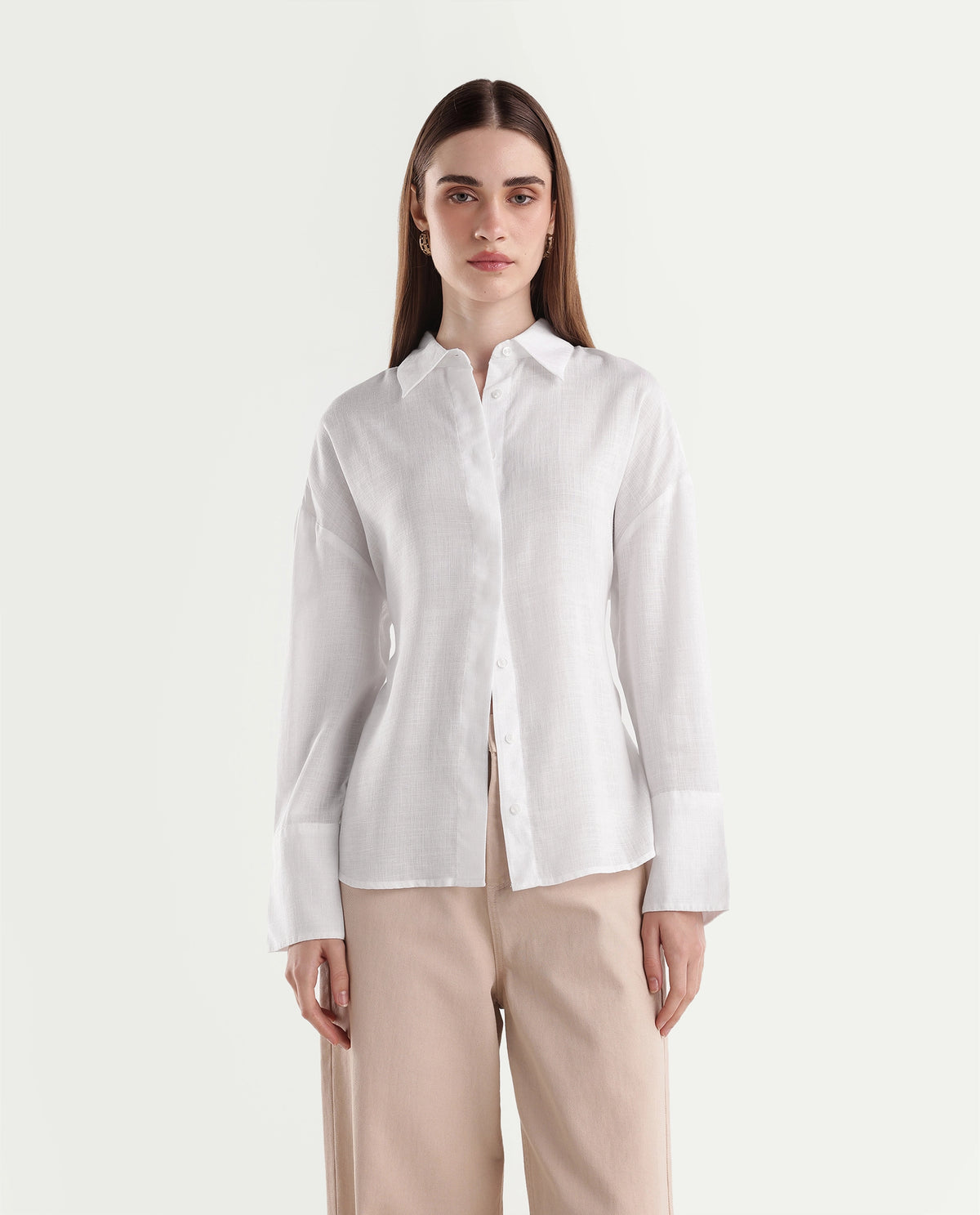 Rareism Women's Linea White Lyocell Spread Collar Button Regular Plain Shirt - image 6