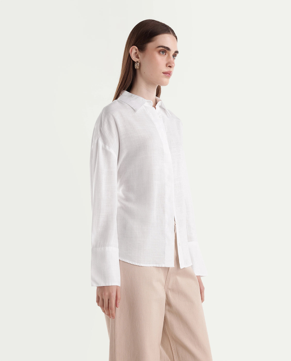 Rareism Women's Linea White Lyocell Spread Collar Button Regular Plain Shirt - image 4