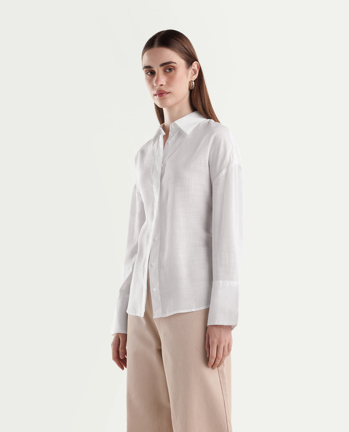 Rareism Women's Linea White Lyocell Spread Collar Button Regular Plain Shirt - image 5