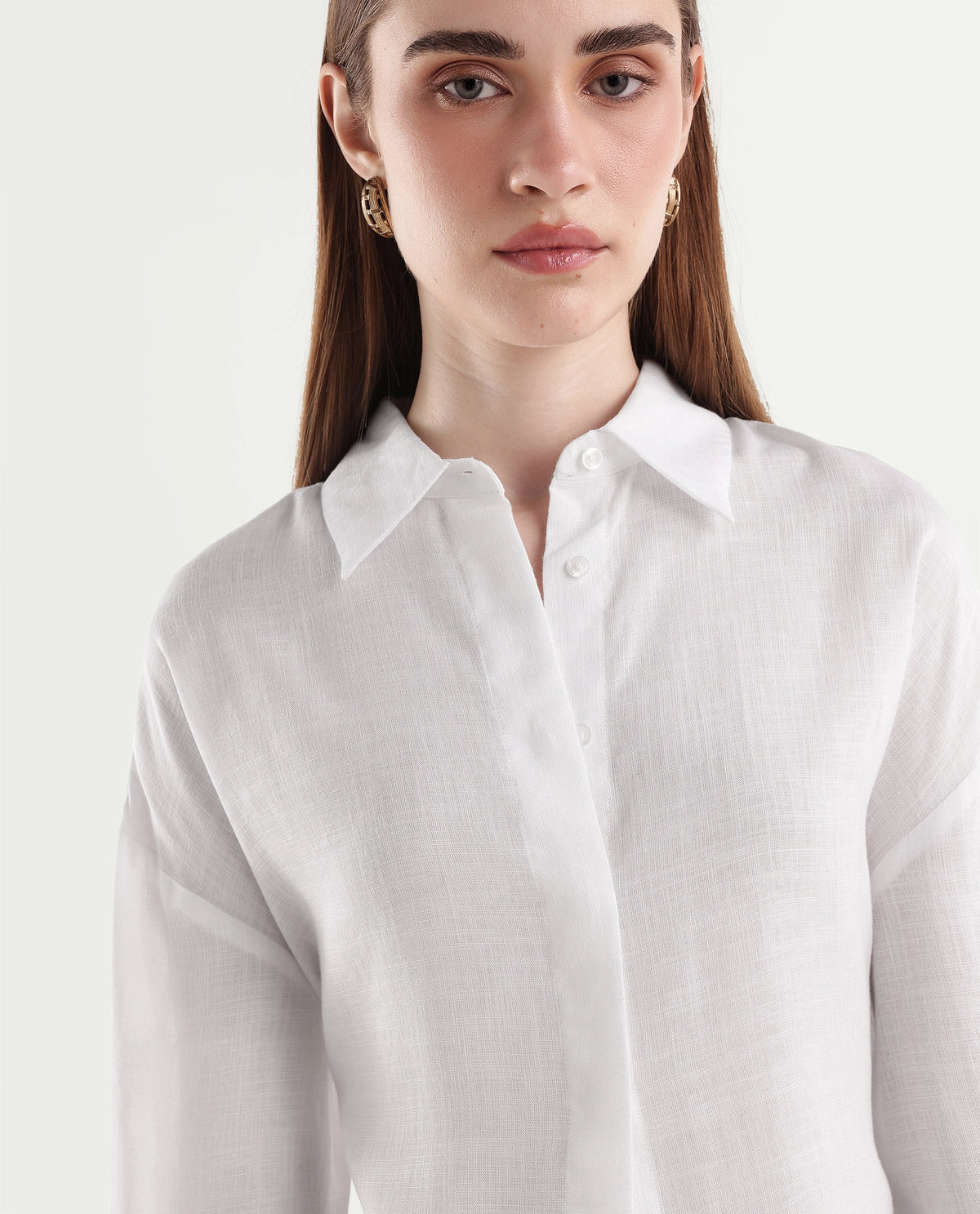 Rareism Women's Linea White Lyocell Spread Collar Button Regular Plain Shirt - image 3