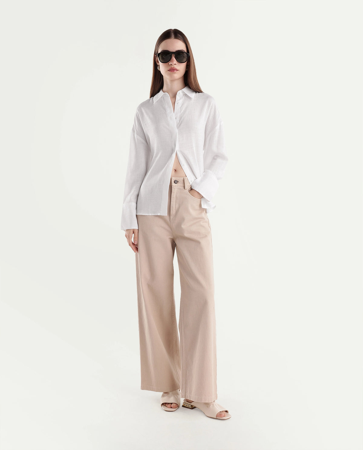 Rareism Women's Linea White Lyocell Spread Collar Button Regular Plain Shirt - image 2