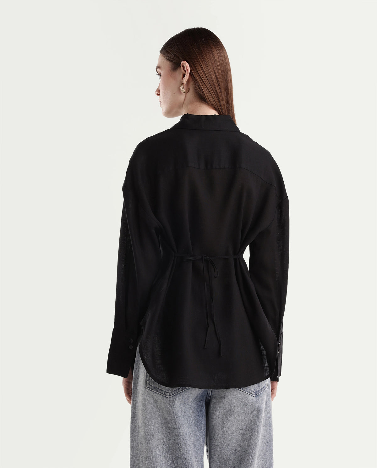 Rareism Women's Linea Black Lyocell Spread Collar Button Regular Plain Shirt - image 7