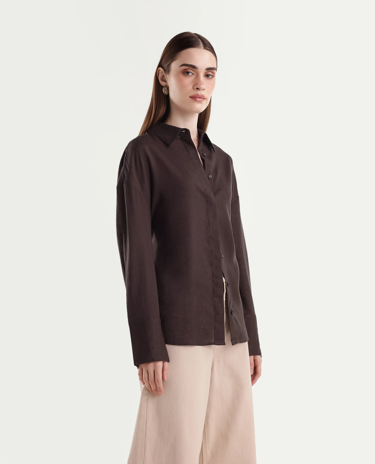 Rareism Women's Linea Brown Lyocell Spread Collar Button Regular Fit Shirt - image 4