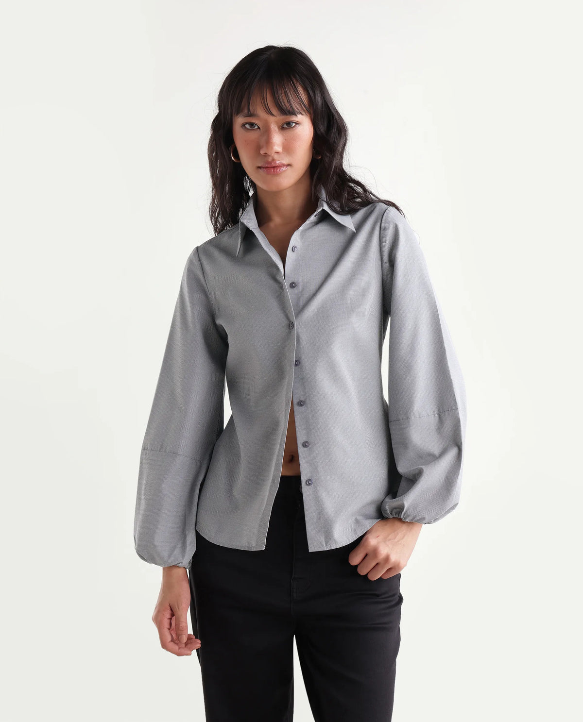 Rareism Women Onism Primary Black Polyester Blend Spread Collar Striped Regular Shirt