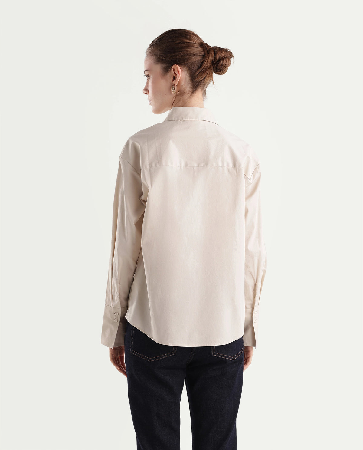 Rareism Women's Onwhirt Beige Cotton Blend Oversized Shirt - image 7