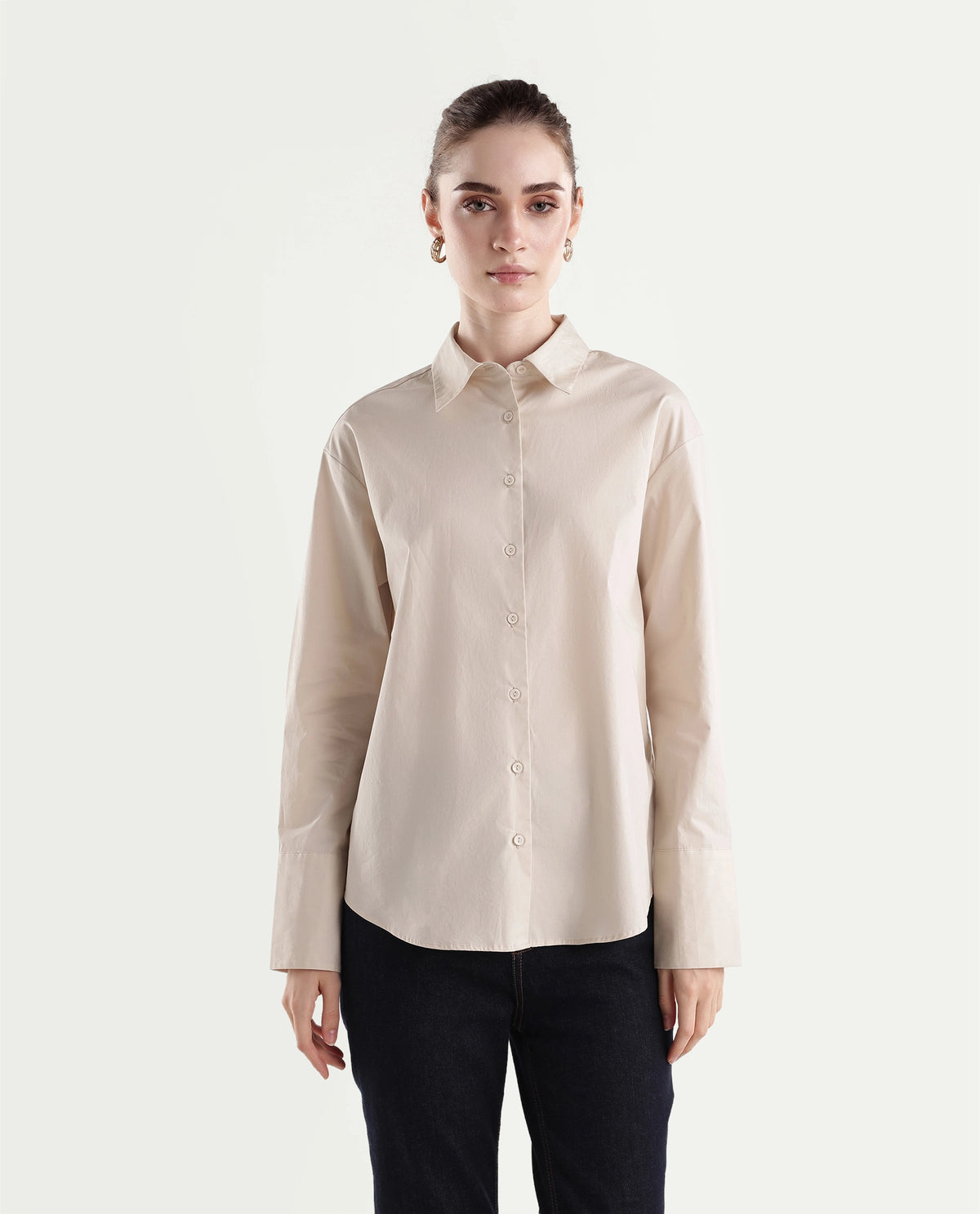 Rareism Women's Onwhirt Beige Cotton Blend Oversized Shirt - image 6