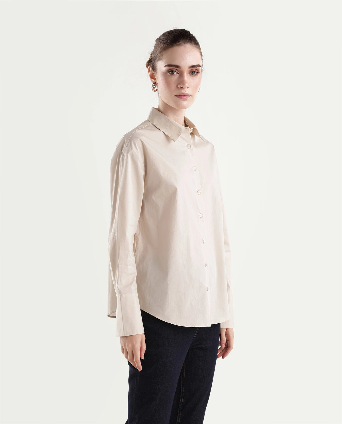 Rareism Women's Onwhirt Beige Cotton Blend Oversized Shirt - image 4