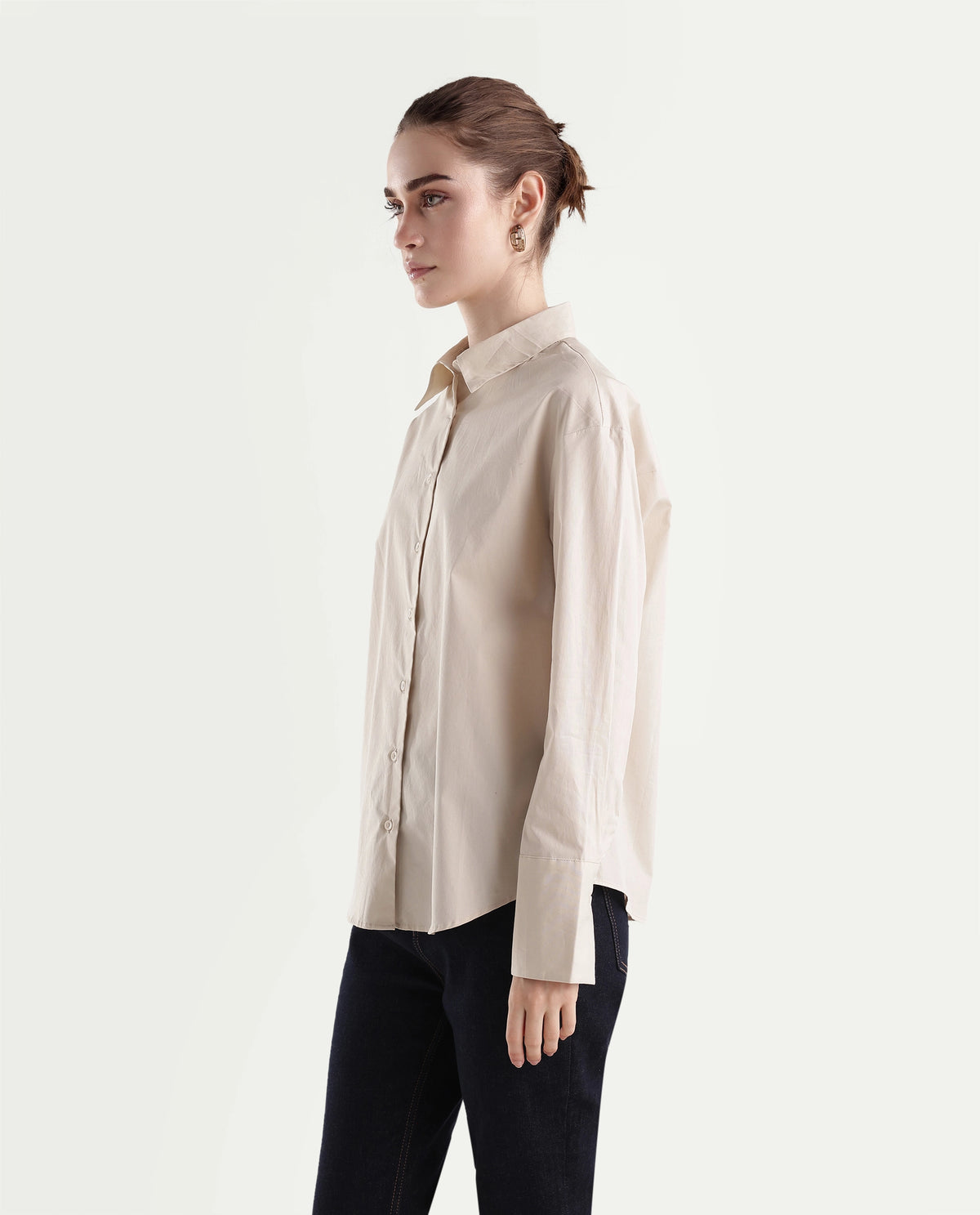 Rareism Women's Onwhirt Beige Cotton Blend Oversized Shirt - image 5