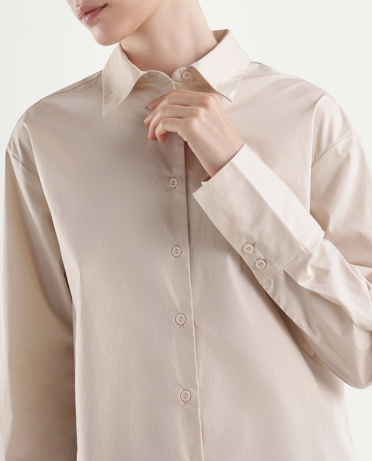 Rareism Women's Onwhirt Beige Cotton Blend Oversized Shirt - image 3