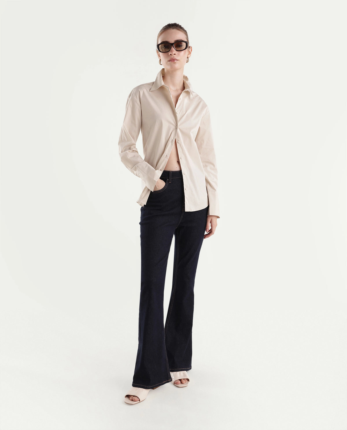 Rareism Women's Onwhirt Beige Cotton Blend Oversized Shirt - image 2