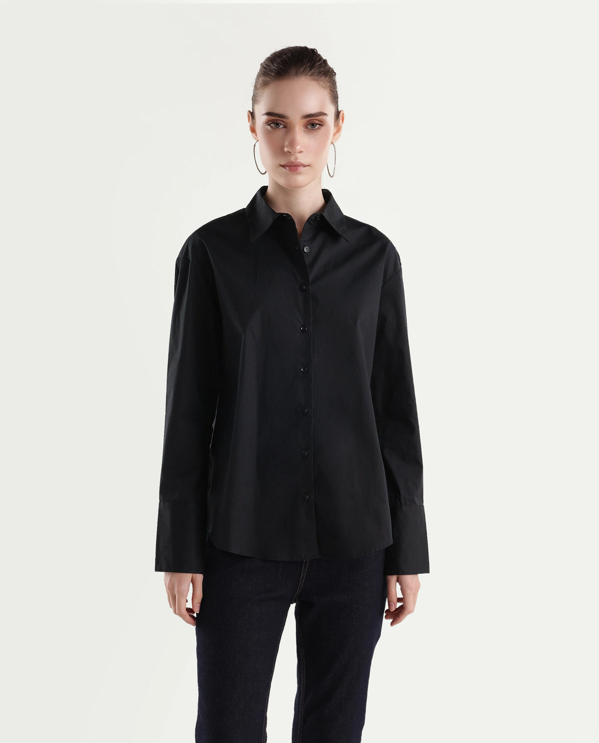 Rareism Women's Onwhirt Black Cotton Blend Oversized Shirt - image 6