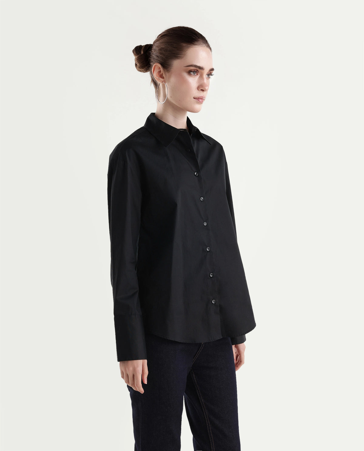 Rareism Women's Onwhirt Black Cotton Blend Oversized Shirt - image 4