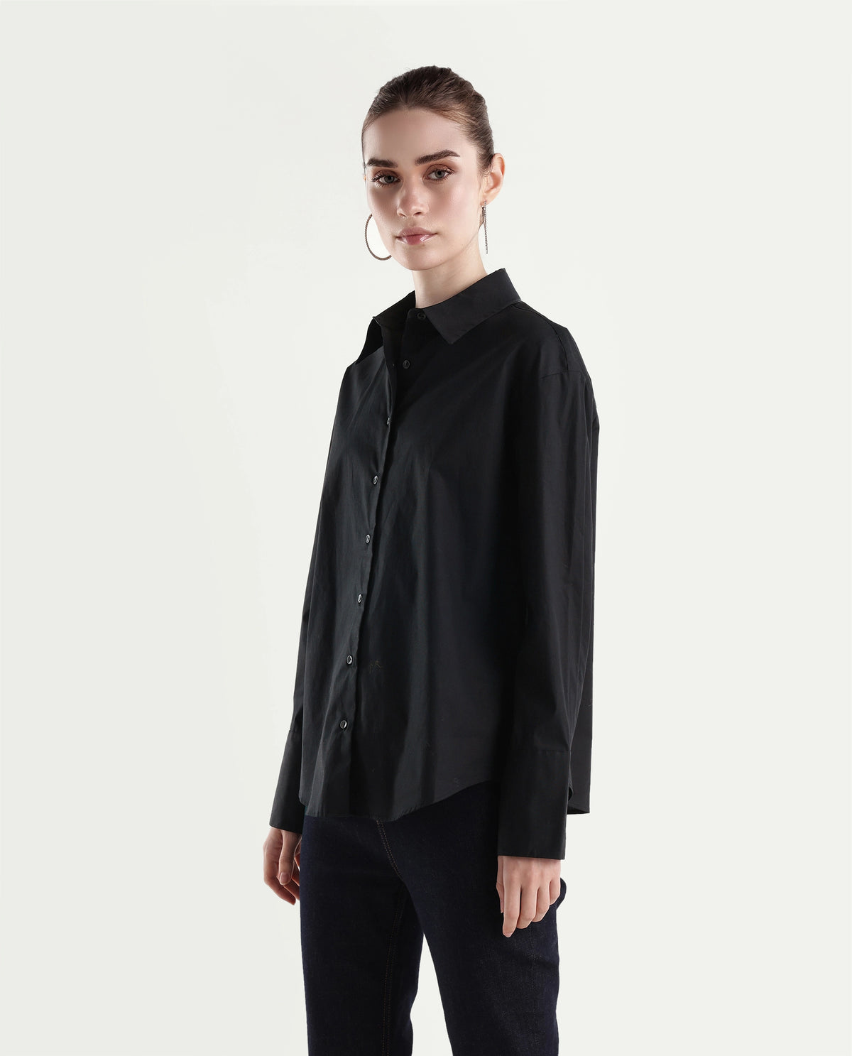 Rareism Women's Onwhirt Black Cotton Blend Oversized Shirt - image 5