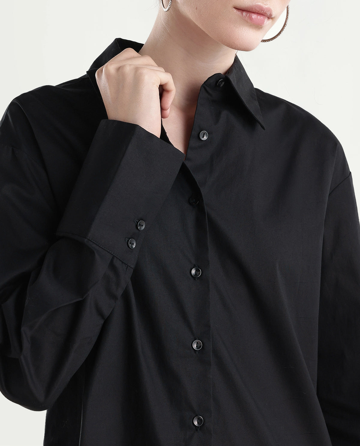 Rareism Women's Onwhirt Black Cotton Blend Oversized Shirt - image 3