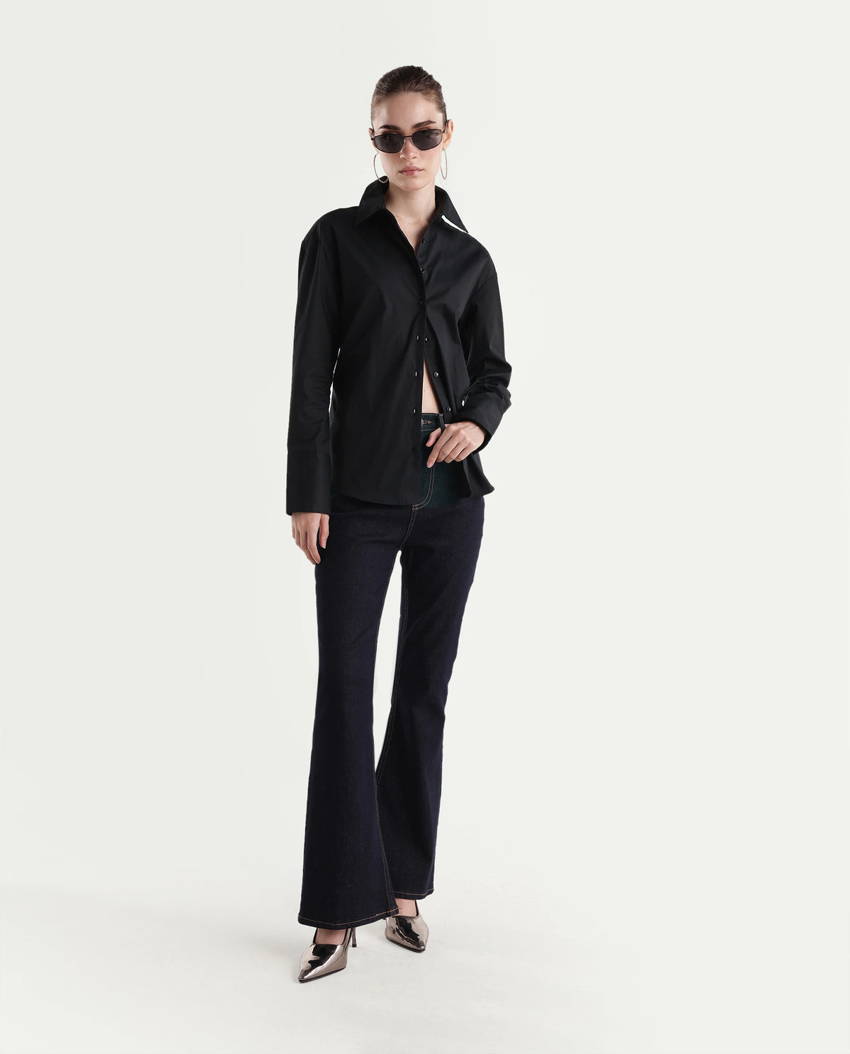 Rareism Women's Onwhirt Black Cotton Blend Oversized Shirt - image 2