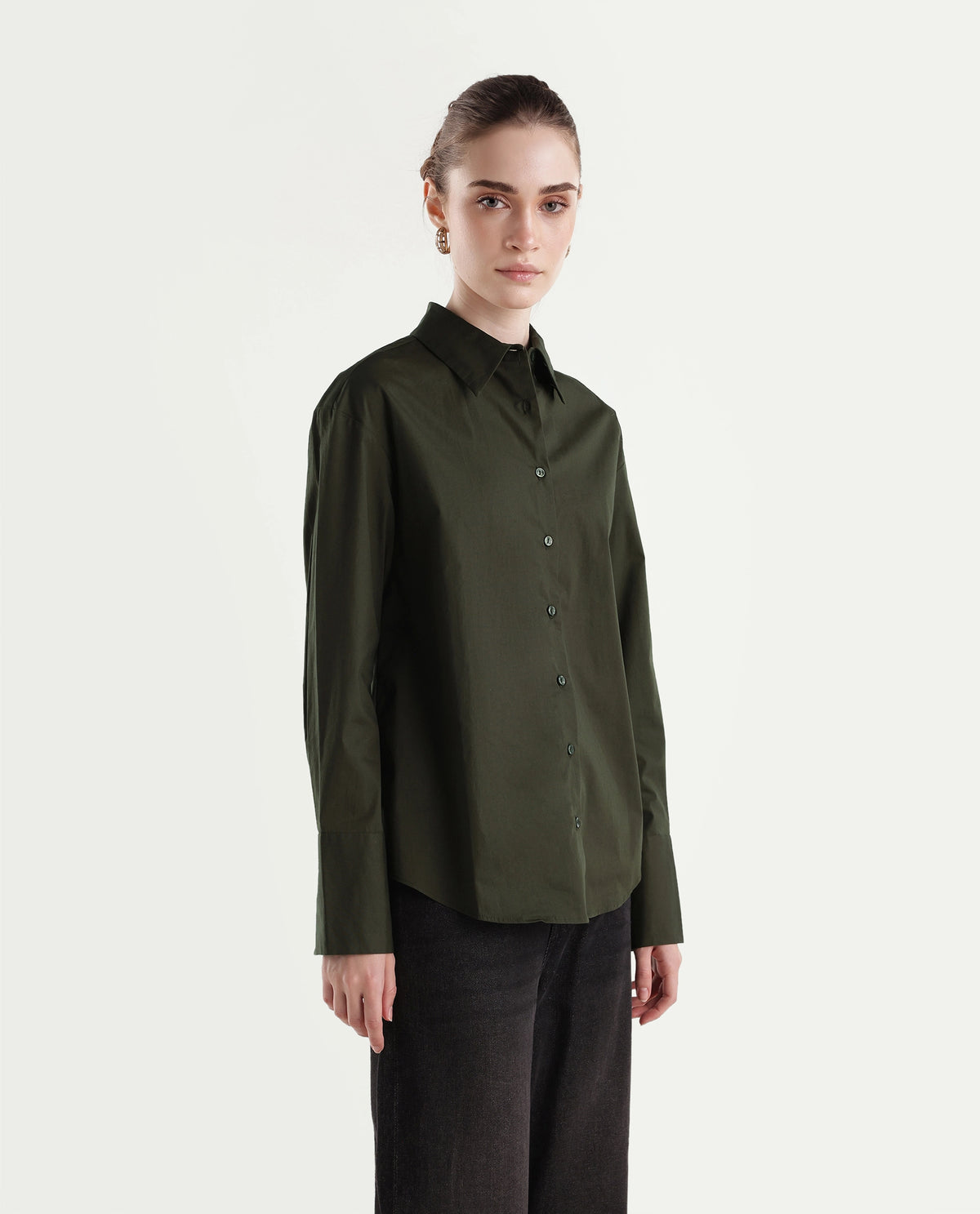 Rareism Women's Onwhirt Olive Cotton Blend Oversized Shirt - image 4