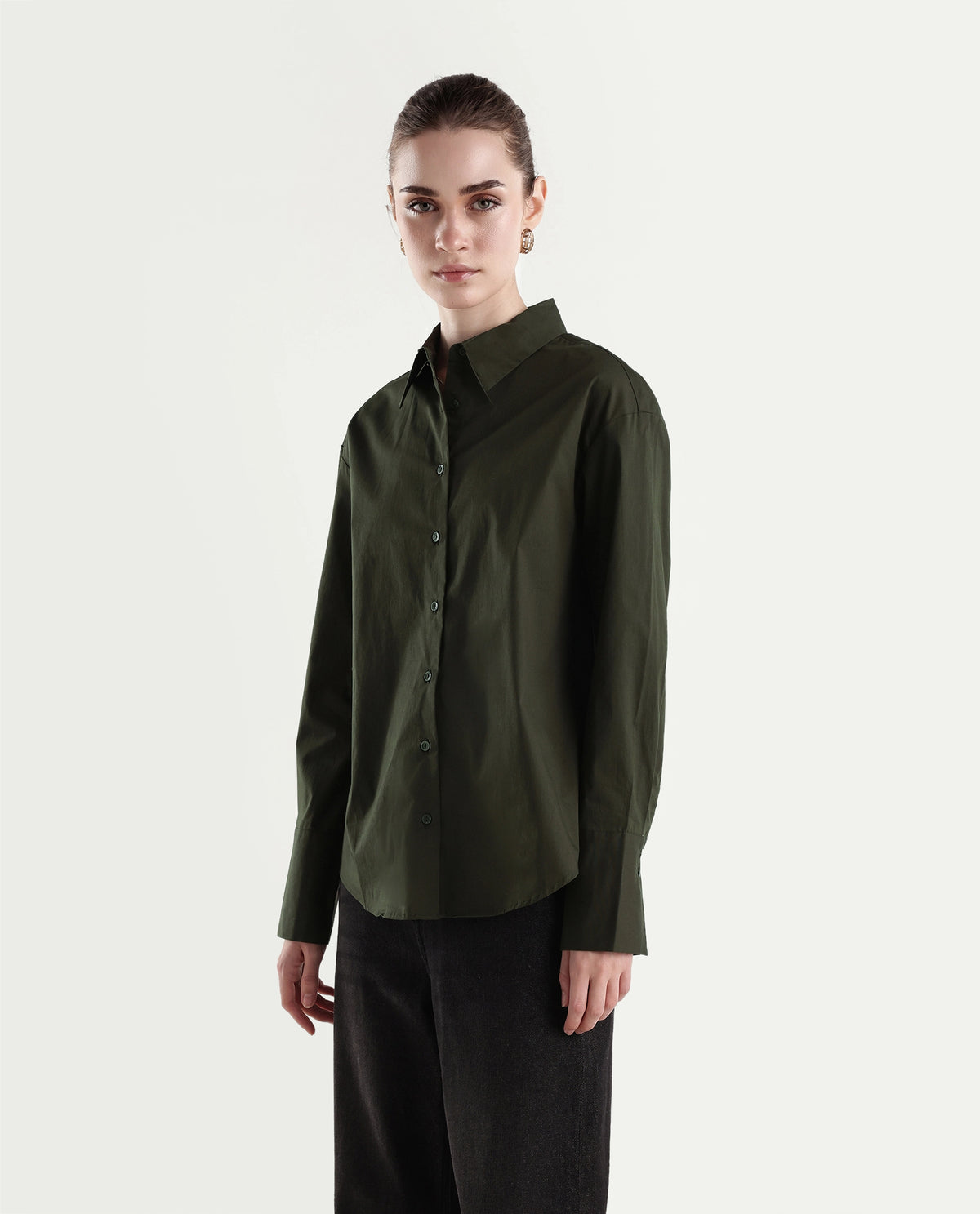 Rareism Women's Onwhirt Olive Cotton Blend Oversized Shirt - image 5