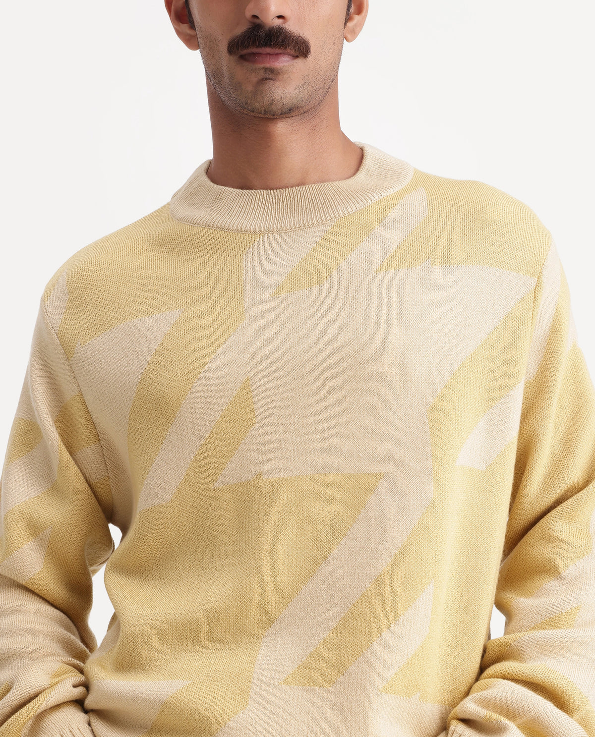 Rare Rabbit Men's Vint-E Dusky Yellow Acrylic Crew Neck Regular Fit Jacquard Sweater - image 3