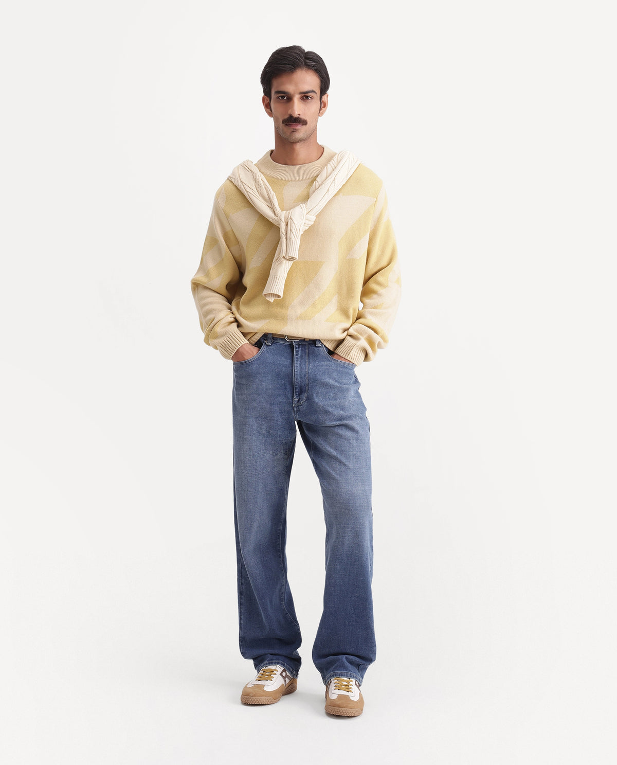 Rare Rabbit Men's Vint-E Dusky Yellow Acrylic Crew Neck Regular Fit Jacquard Sweater - image 2