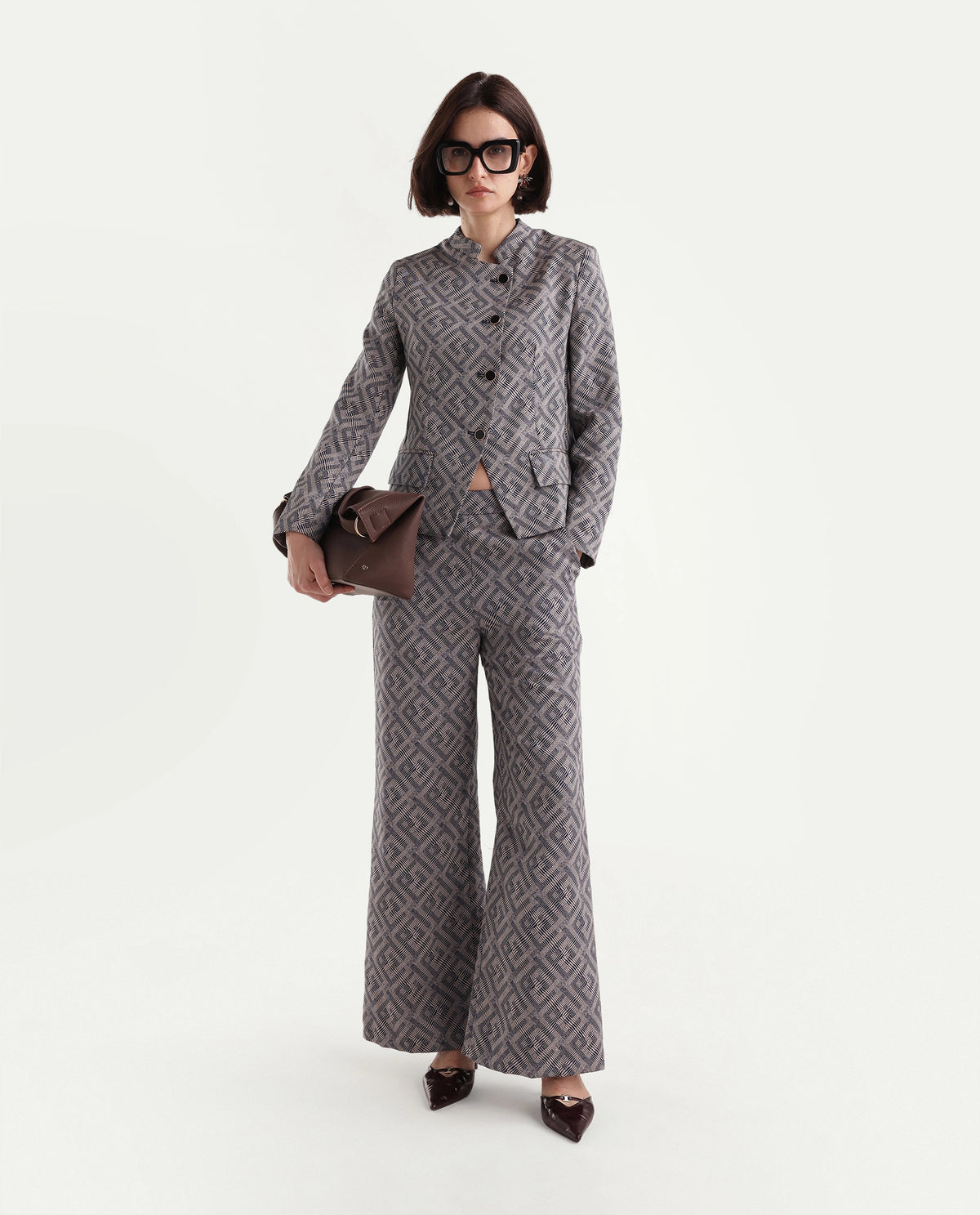 Rareism Women's Onfes-B Dusky Beige Cotton Blend Button And Zip Wide Leg Jacquard Trouser - image 2