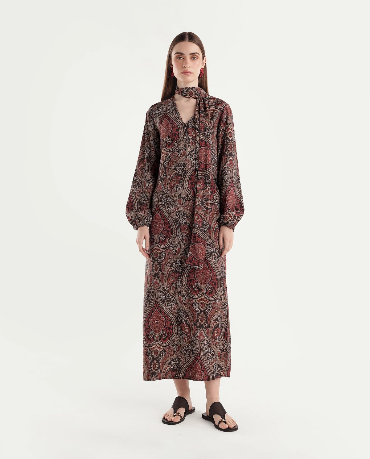 Rareism Women's Helca Red Viscose Pull-On A-Line Paisley Print Dress - image 6