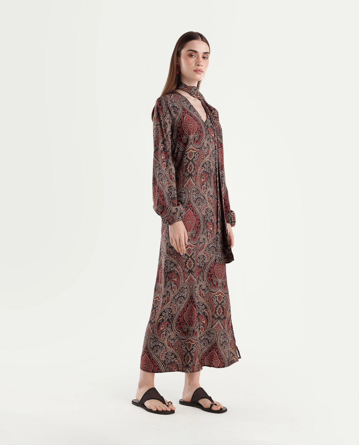 Rareism Women's Helca Red Viscose Pull-On A-Line Paisley Print Dress - image 4