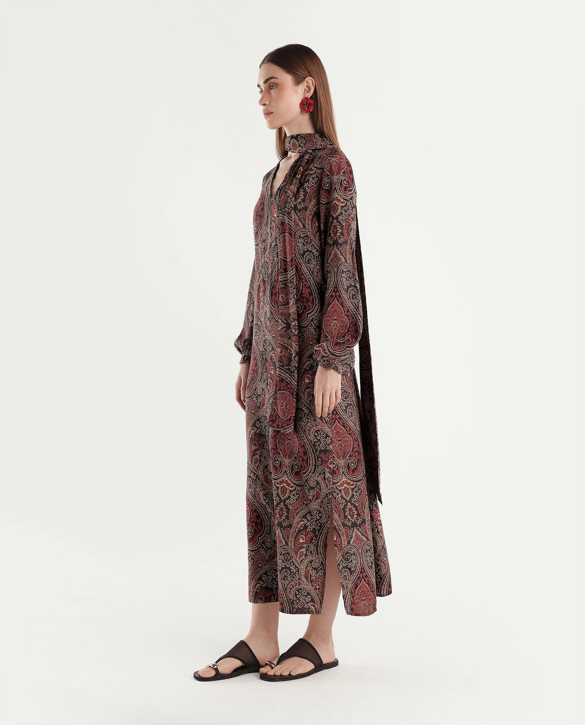 Rareism Women's Helca Red Viscose Pull-On A-Line Paisley Print Dress - image 5