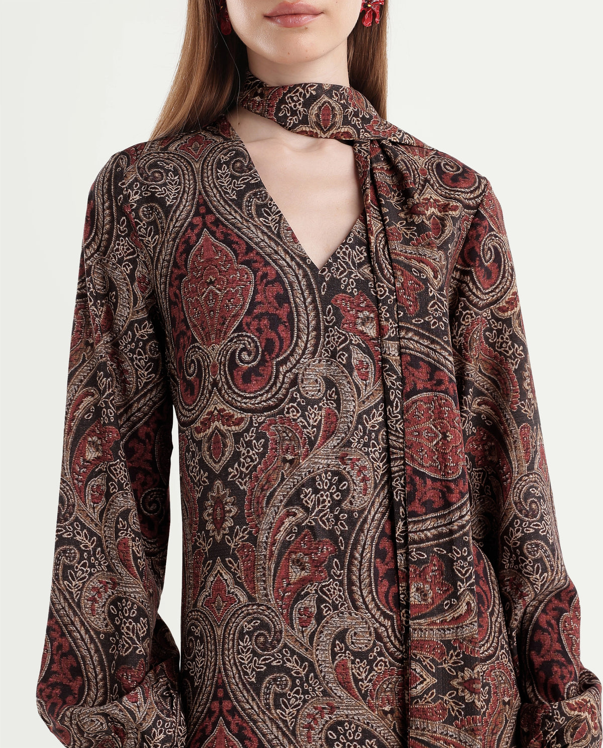 Rareism Women's Helca Red Viscose Pull-On A-Line Paisley Print Dress - image 3