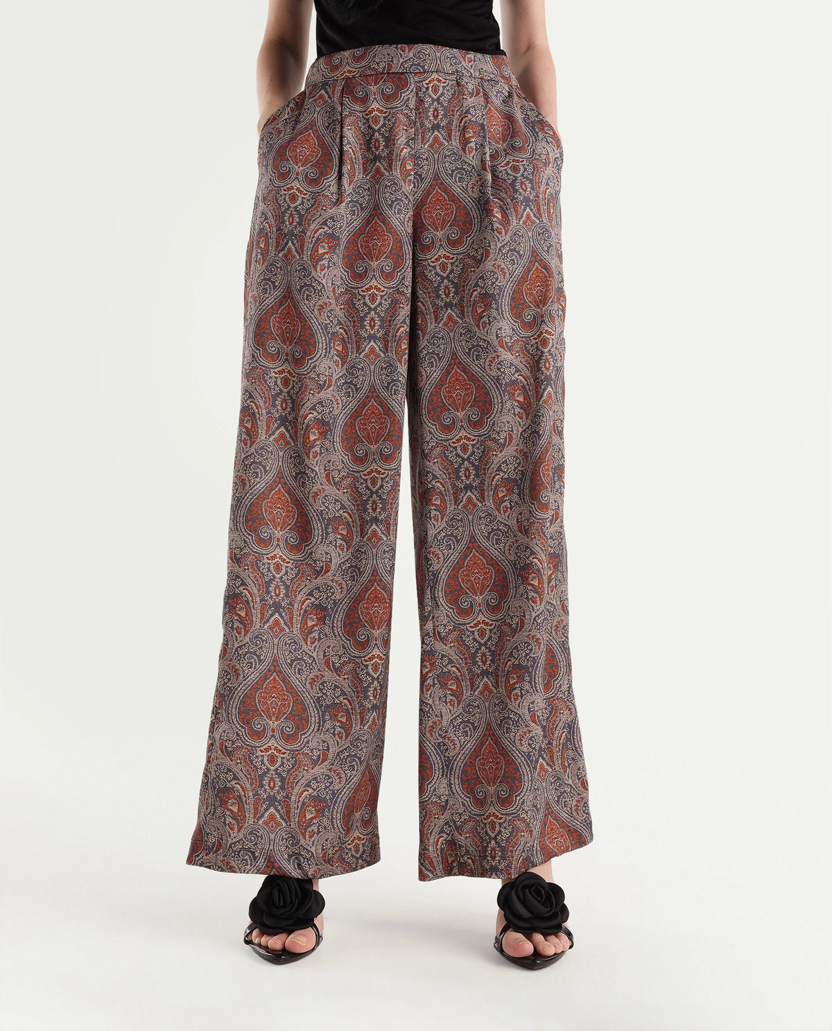 Rareism Women's Onfant Red Polyester Wide Leg Paisley Print Trouser - image 1
