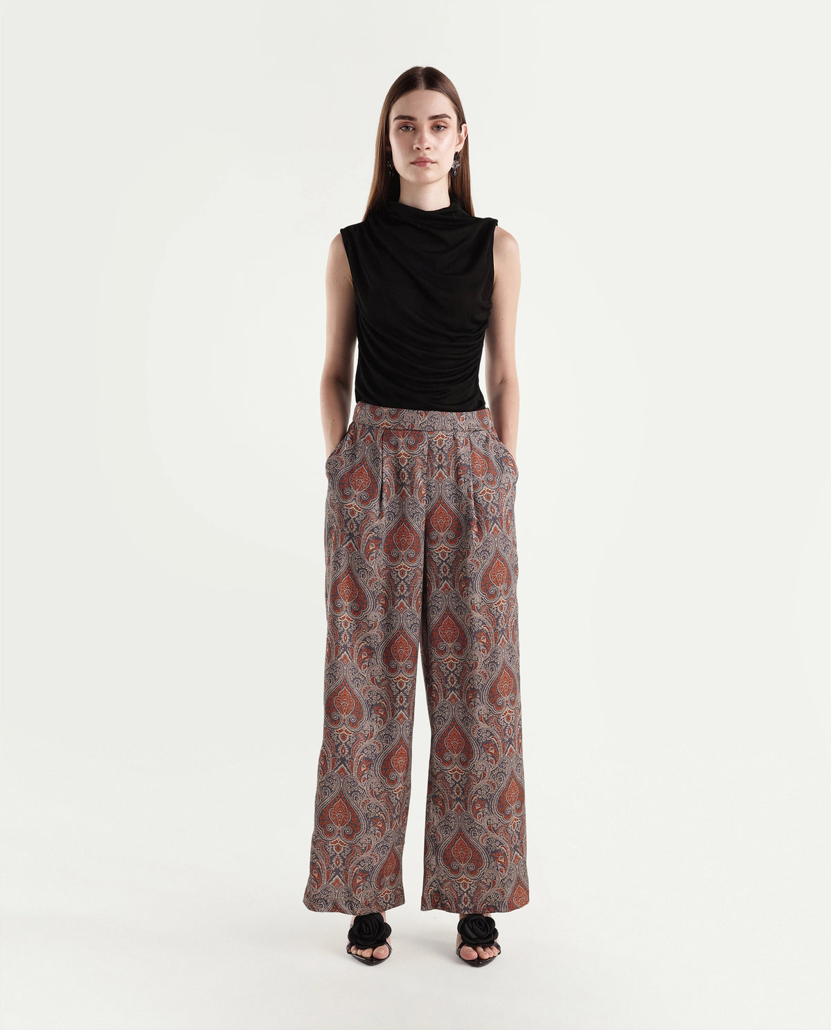 Rareism Women's Onfant Red Polyester Wide Leg Paisley Print Trouser - image 2