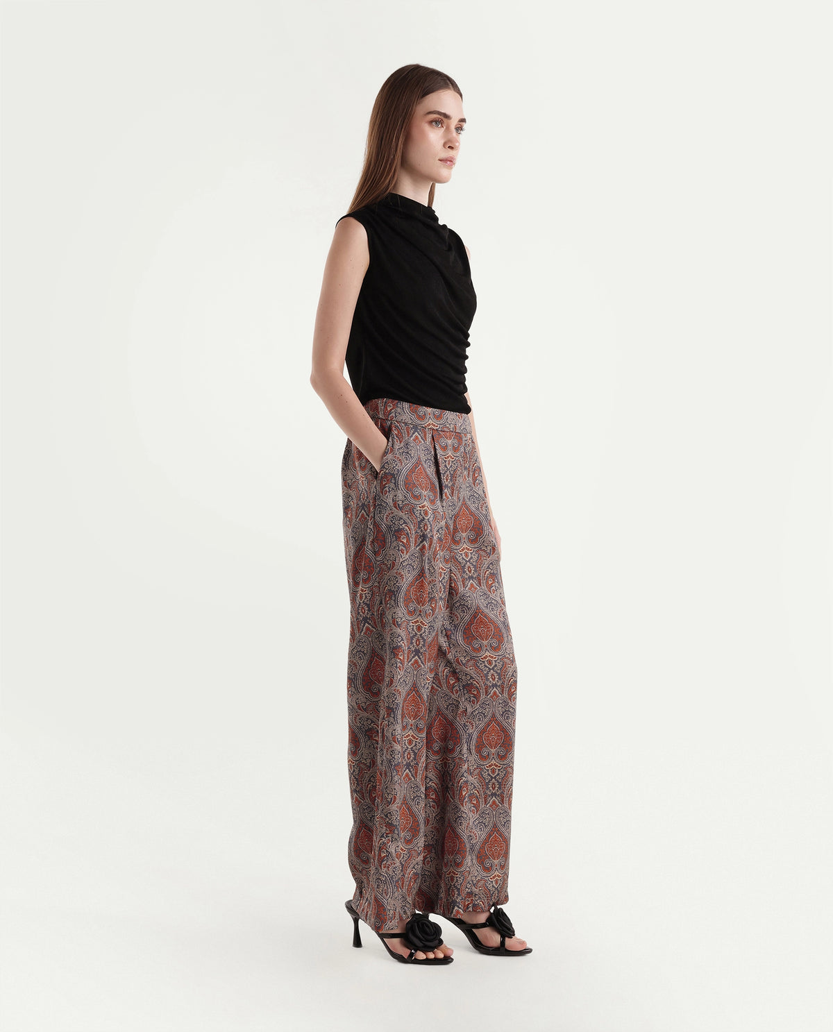 Rareism Women's Onfant Red Polyester Wide Leg Paisley Print Trouser - image 6