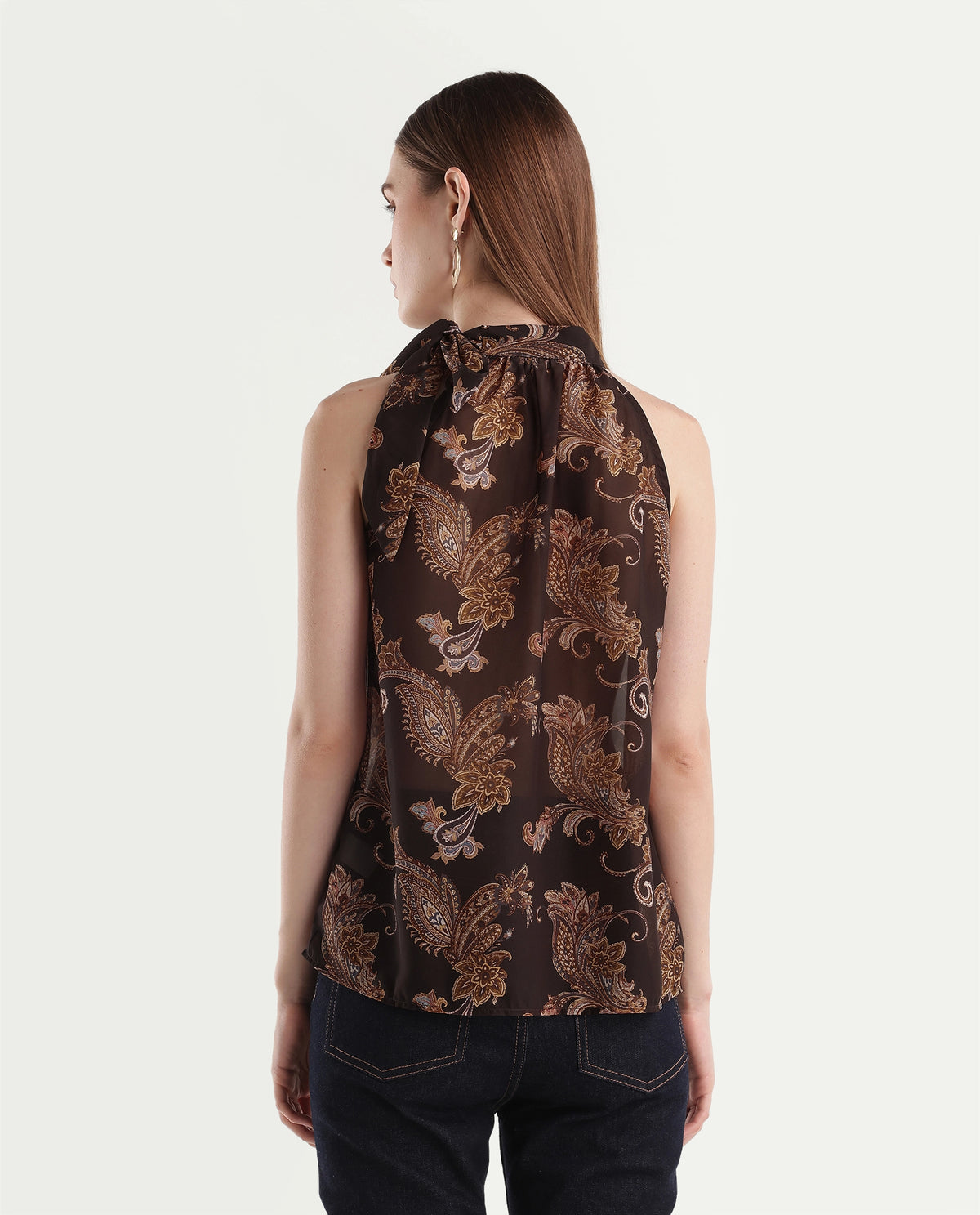 Rareism Women's Onfio Brown Polyester Tie-Up Regular Fit Paisley Print Top - image 7