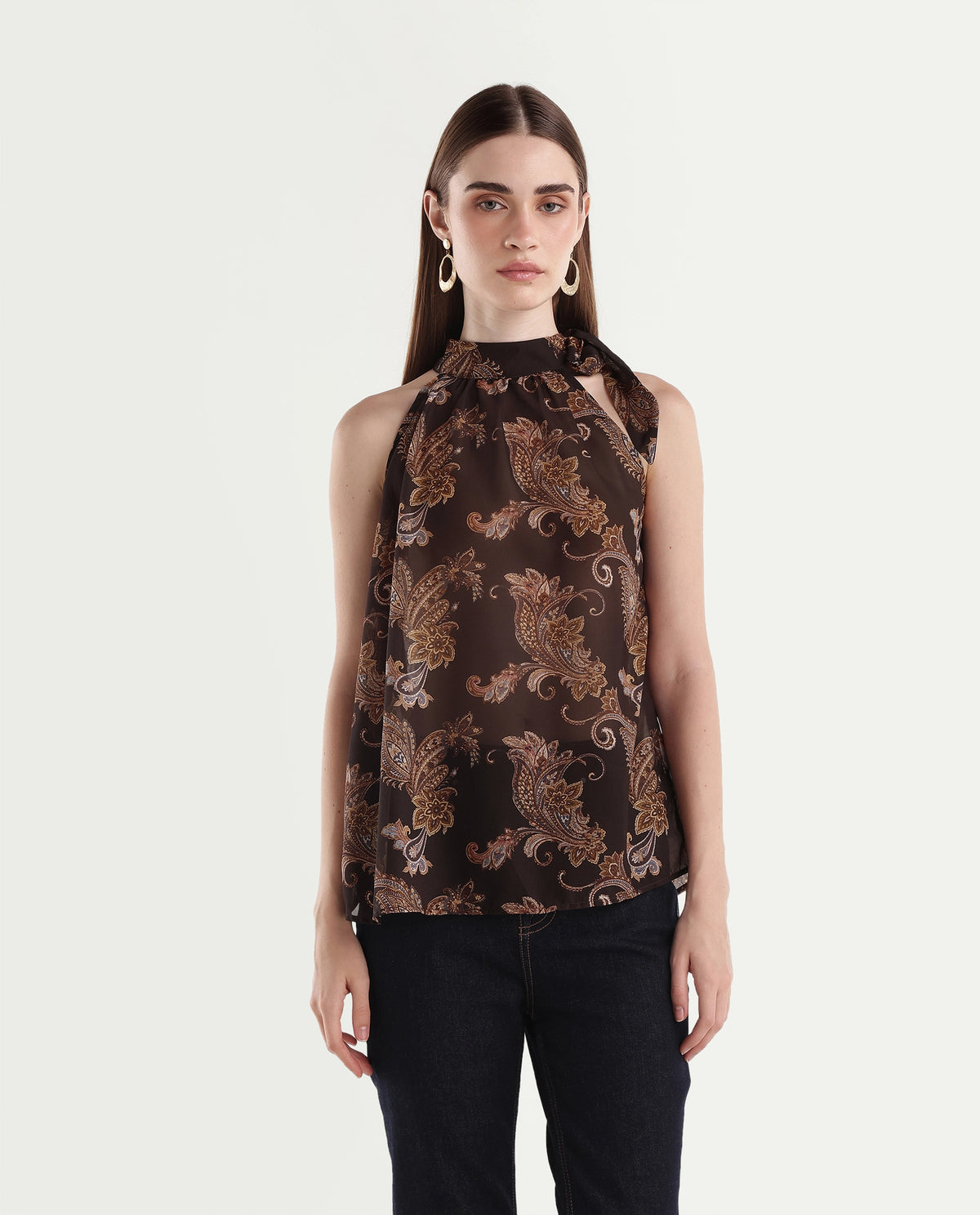 Rareism Women's Onfio Brown Polyester Tie-Up Regular Fit Paisley Print Top - image 6