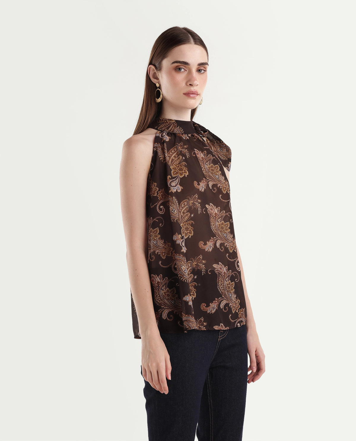 Rareism Women's Onfio Brown Polyester Tie-Up Regular Fit Paisley Print Top - image 4