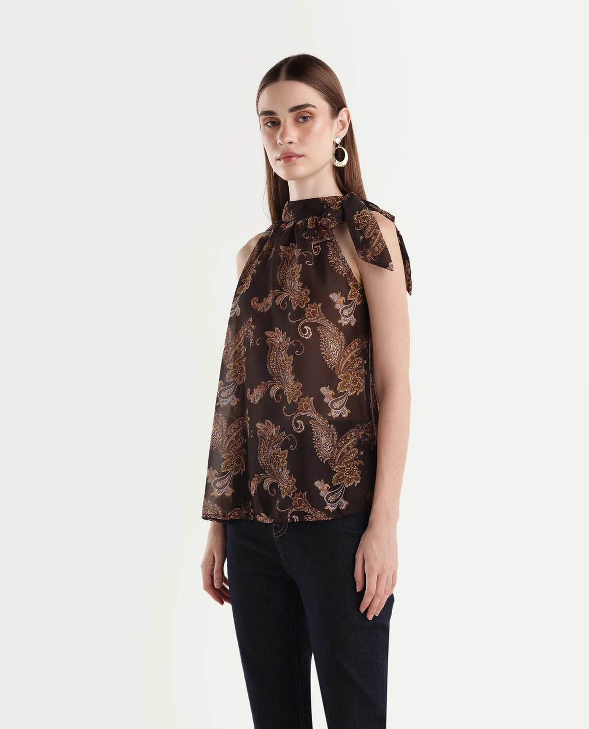 Rareism Women's Onfio Brown Polyester Tie-Up Regular Fit Paisley Print Top - image 5