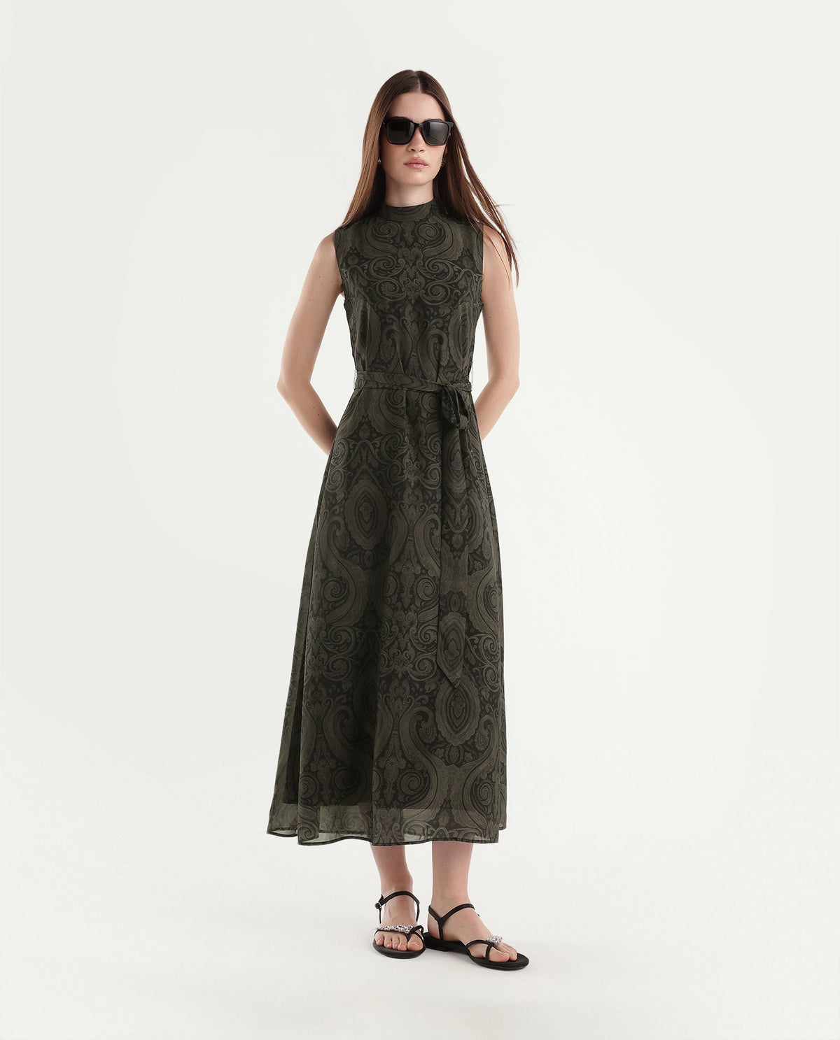 Rareism Women's Onfra Brown Polyester High Neck Sheath Paisley Print Dress - image 1