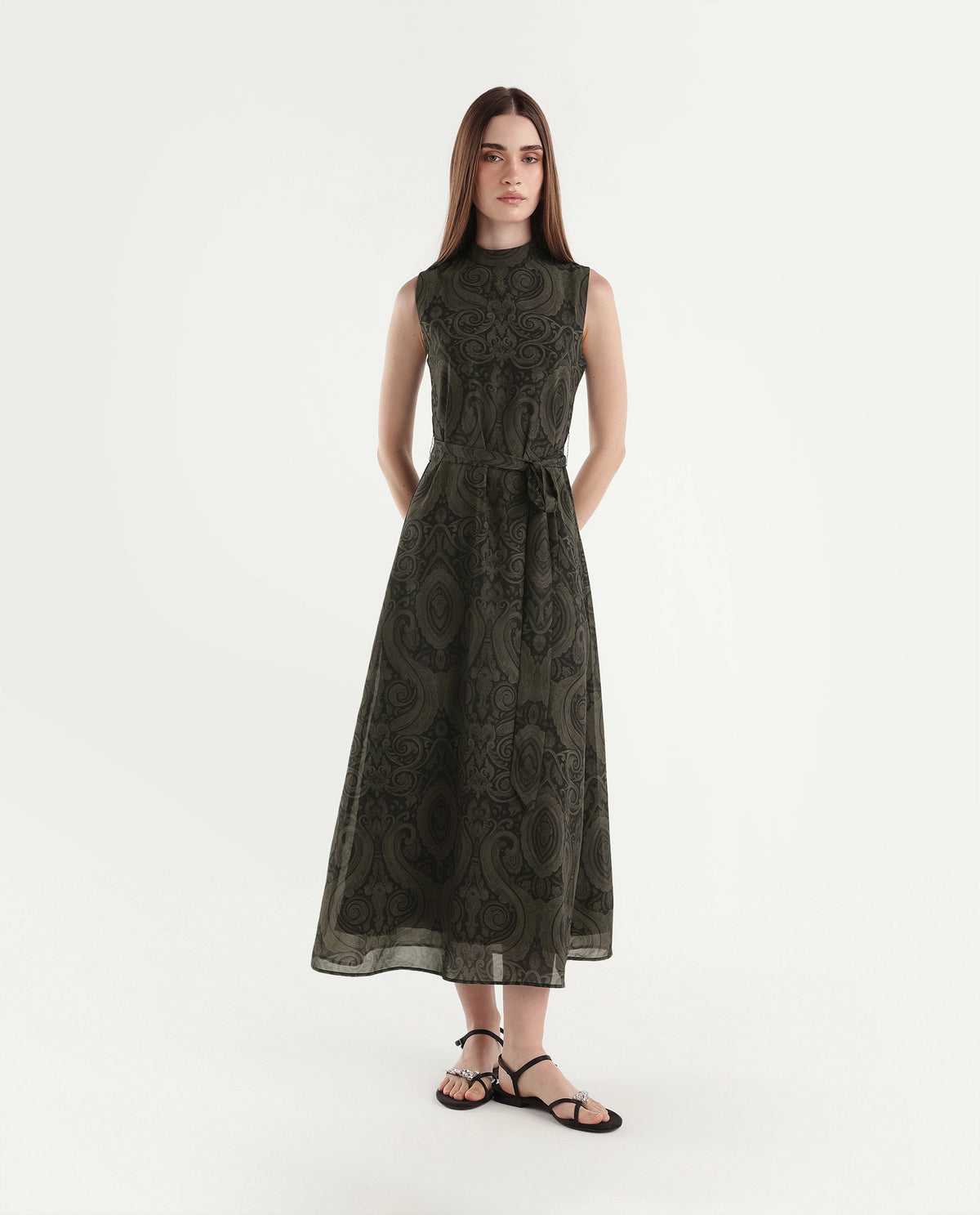 Rareism Women's Onfra Brown Polyester High Neck Sheath Paisley Print Dress - image 2