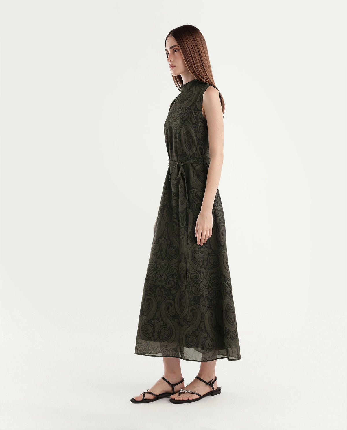 Rareism Women's Onfra Brown Polyester High Neck Sheath Paisley Print Dress - image 5