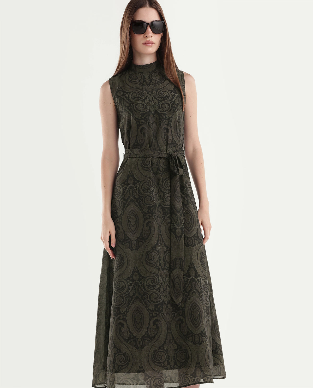 Rareism Women's Onfra Brown Polyester High Neck Sheath Paisley Print Dress - image 6