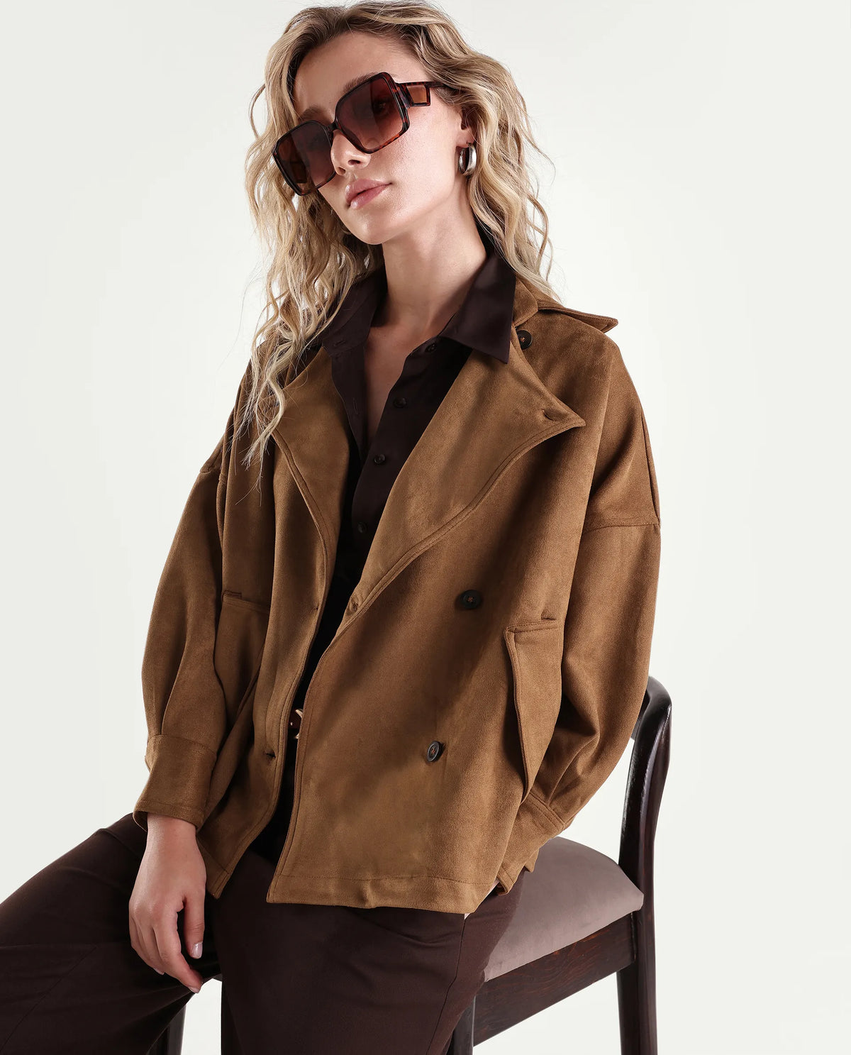 Rareism Womens Karvin Tan Polyester Spread Collar Regular Jacket
