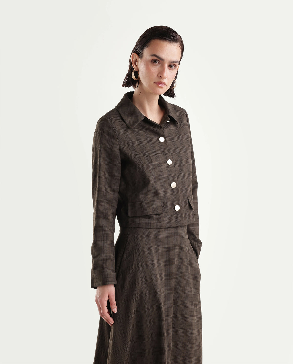 Rareism Women's Quno-T Brown Polyester Blend Spread Collar Button Regular Plain Jacket - image 3