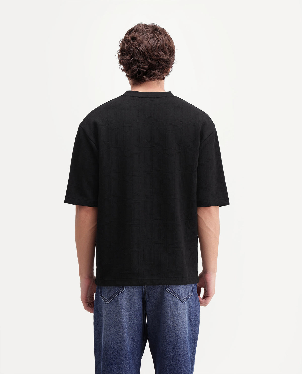 Rare Rabbit Mens Corin Black Cotton Blend Crew Neck Regular Textured T-Shirt
