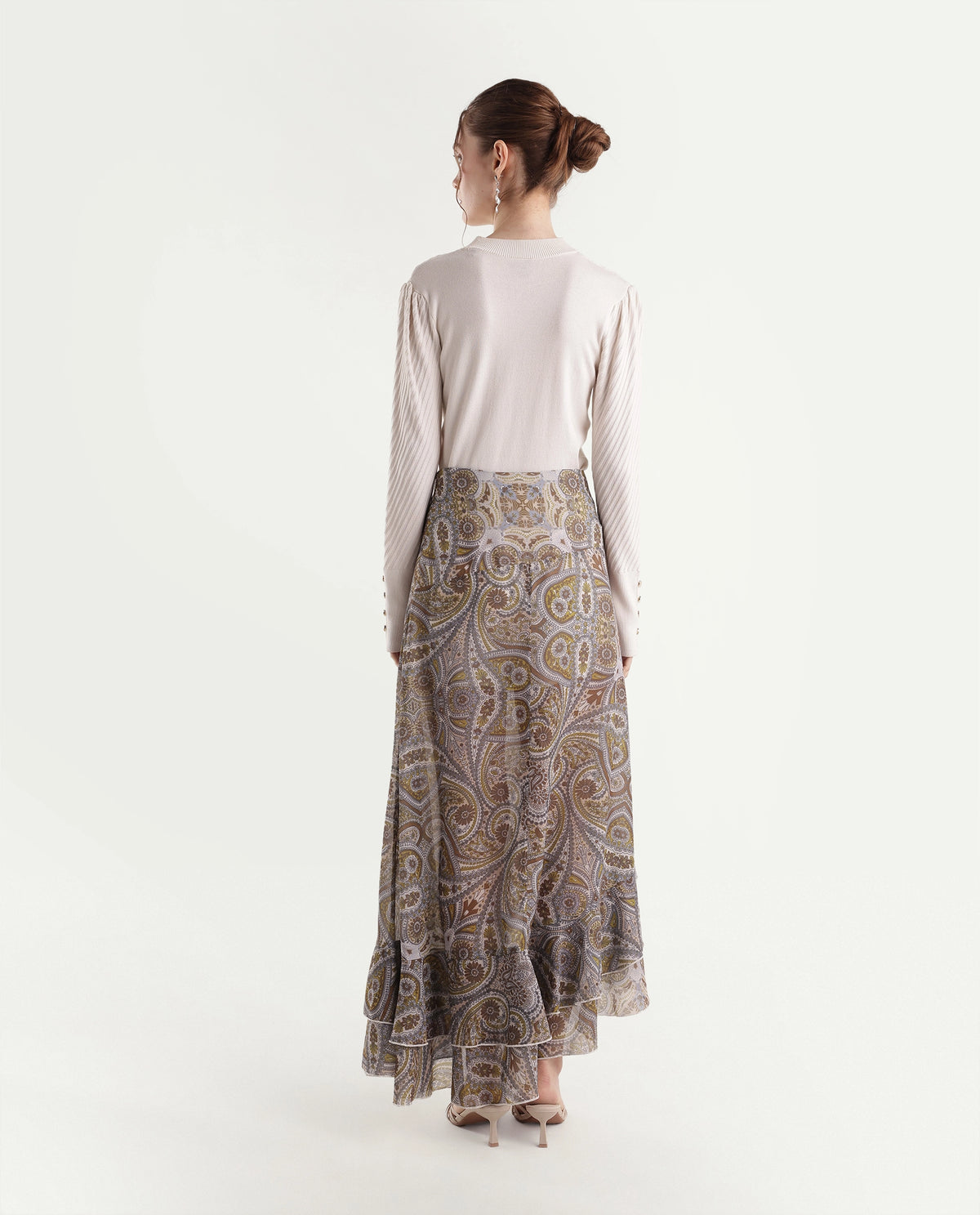 Rareism Women's Onfara Multi Polyester Button And Zip Ruffled Paisley Skirt - image 6