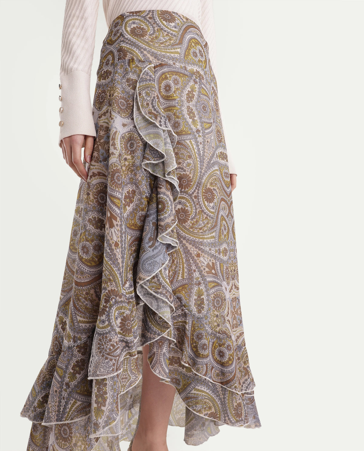 Rareism Women's Onfara Multi Polyester Button And Zip Ruffled Paisley Skirt - image 3
