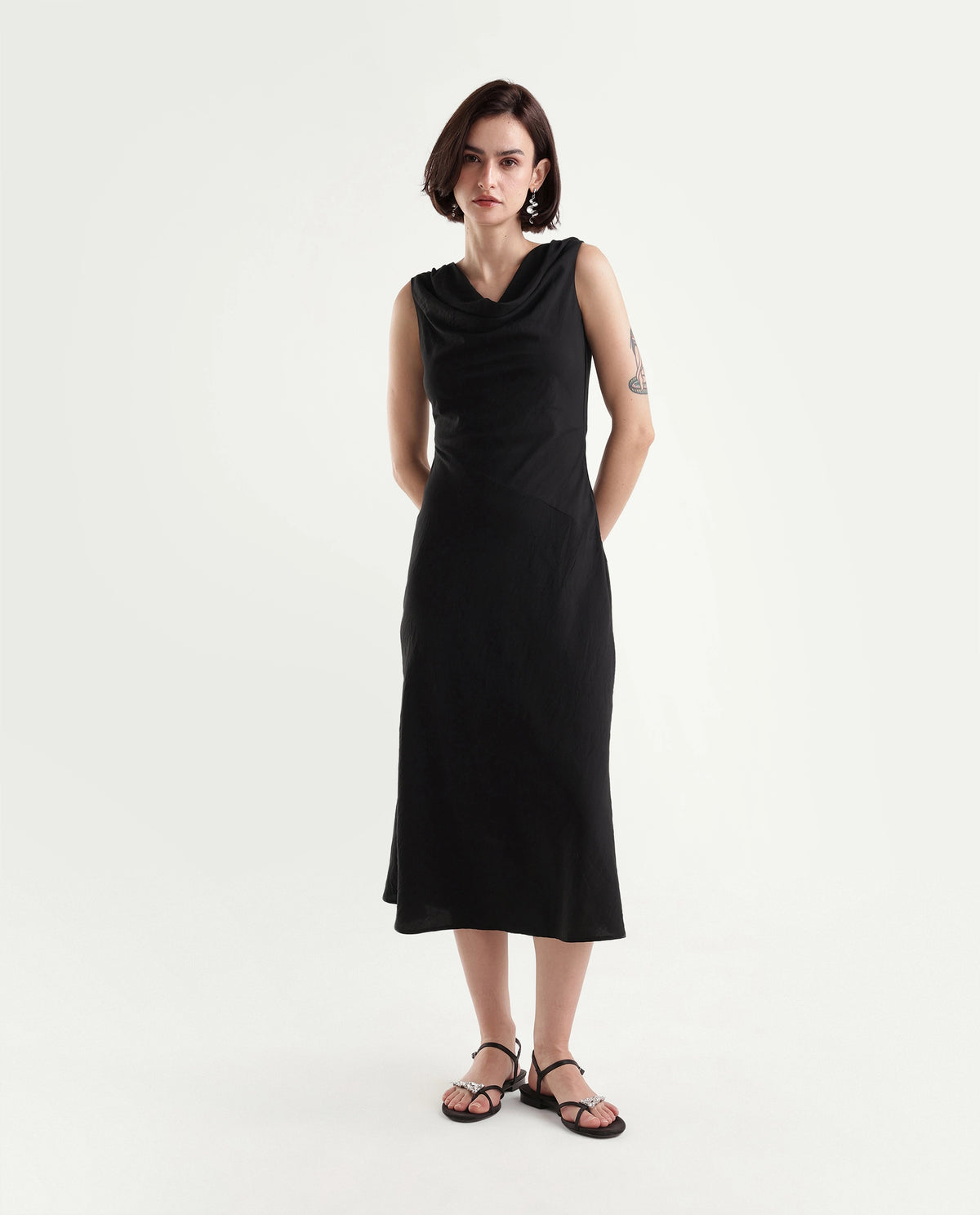Rareism Women's Onpom Black Viscose Blend Cowl Neck Sheath Plain Dress - image 2