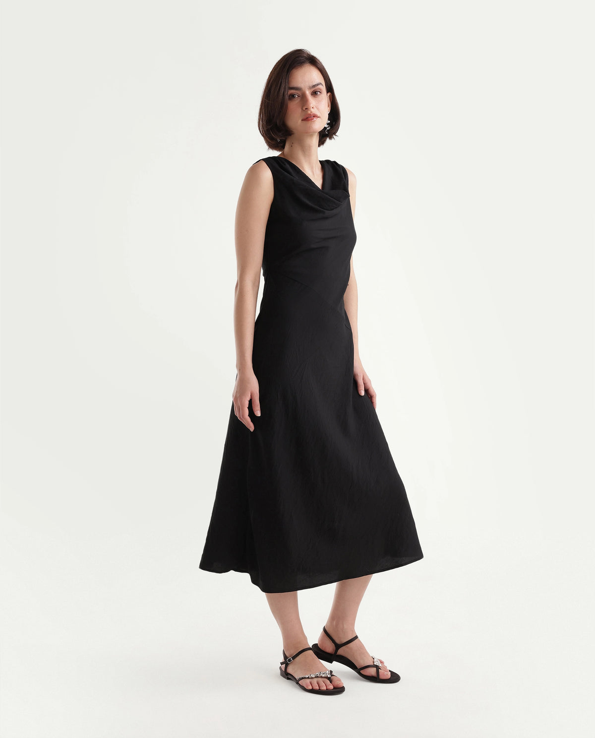 Rareism Women's Onpom Black Viscose Blend Cowl Neck Sheath Plain Dress - image 4
