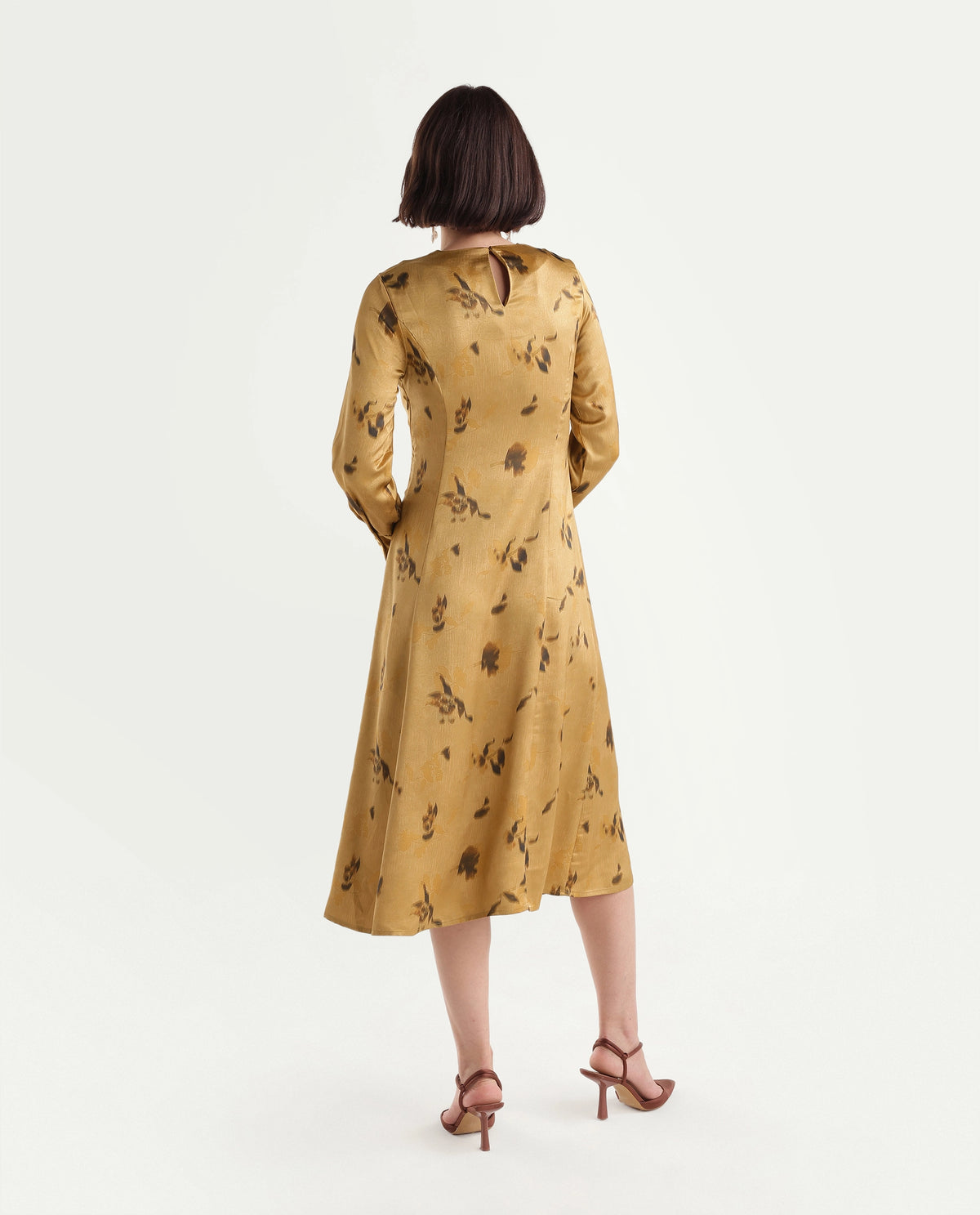 Rareism Women's Onpress Mustard Polyester Button And Zip Fit And Flare Floral Print Dress - image 6