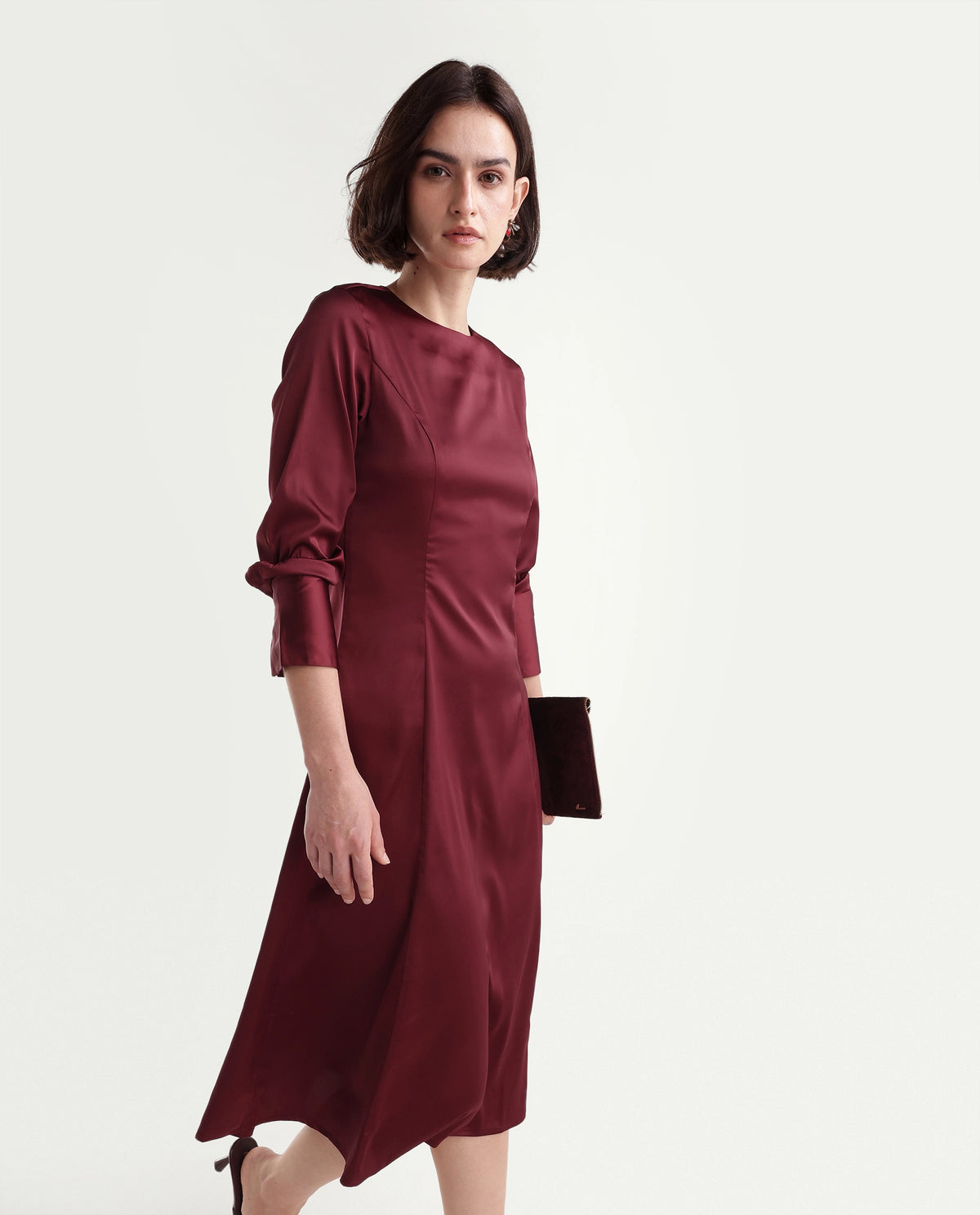 Rareism Women's Onpresso Dark Red Polyester Button And Zip A-Line Plain Dress - image 6