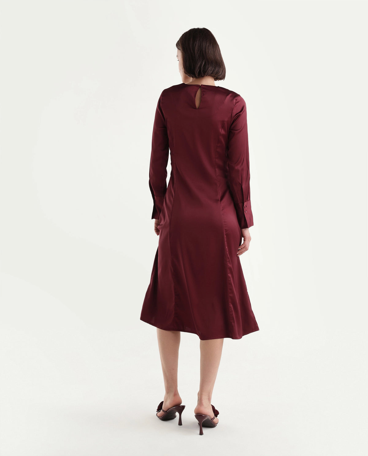 Rareism Women's Onpresso Dark Red Polyester Button And Zip A-Line Plain Dress - image 7