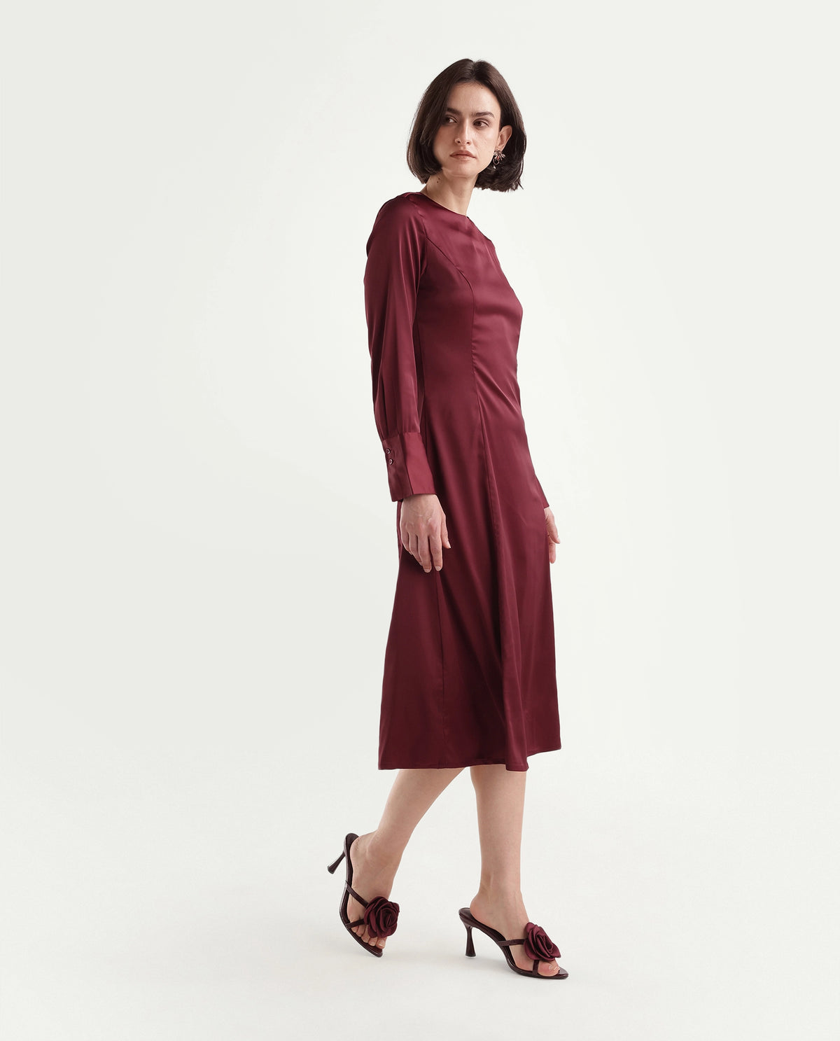 Rareism Women's Onpresso Dark Red Polyester Button And Zip A-Line Plain Dress - image 4